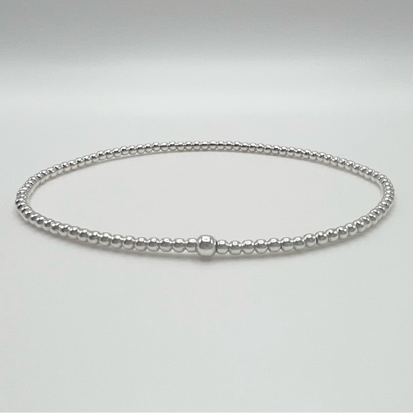2mm Bracelet made with Sterling Silver Beads on Durable Elastic - Picture 6 of 6
